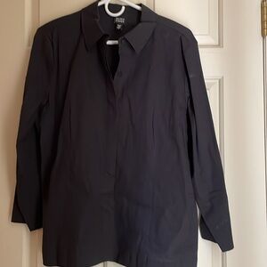 Eileen Fisher Black 76% Linen, 21% Viscose, 3% Spandex Blouse, Size L